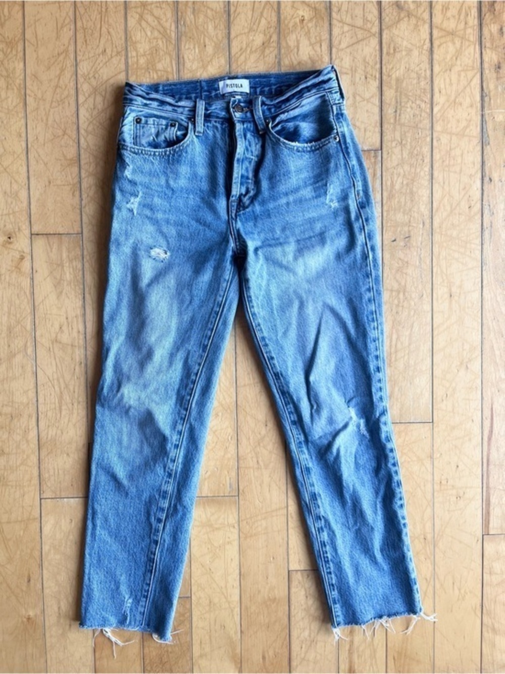 PISTOLA Distressed Straight-Leg Jeans – Size 25